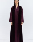 Burgundy Velvet Abaya with Satin Trims