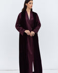 Burgundy Velvet Abaya with Satin Trims