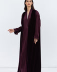 Burgundy Velvet Abaya with Satin Trims
