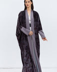 Purple Gray Velvet Pattern Abaya