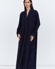 Loose Cut Blue on Blue Pattern Abaya with Satin Trims
