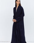 Loose Cut Blue on Blue Pattern Abaya with Satin Trims