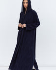 Loose Cut Blue on Blue Pattern Abaya with Satin Trims