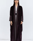 Deep Brown Velvet Abaya with Satin Trims