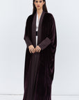 Deep Brown Velvet Abaya with Satin Trims
