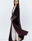 Deep Brown Velvet Abaya with Satin Trims