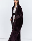 Deep Brown Velvet Abaya with Satin Trims