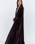Deep Brown Velvet Abaya with Satin Trims