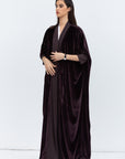 Deep Brown Velvet Abaya with Satin Trims