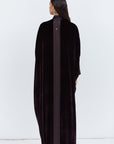 Deep Brown Velvet Abaya with Satin Trims