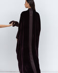 Deep Brown Velvet Abaya with Satin Trims