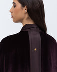 Deep Brown Velvet Abaya with Satin Trims