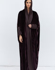 Deep Brown Velvet Abaya with Satin Trims