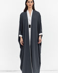 Butterfly Abaya in Dark Gray with Off White Details