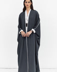 Butterfly Abaya in Dark Gray with Off White Details