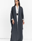 Butterfly Abaya in Dark Gray with Off White Details