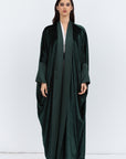 Rich Emerald Green Velvet Abaya with Satin Trims