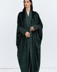 Rich Emerald Green Velvet Abaya with Satin Trims