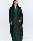 Rich Emerald Green Velvet Abaya with Satin Trims
