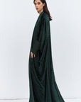 Rich Emerald Green Velvet Abaya with Satin Trims