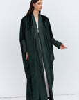 Rich Emerald Green Velvet Abaya with Satin Trims