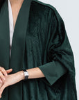 Rich Emerald Green Velvet Abaya with Satin Trims