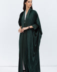 Rich Emerald Green Velvet Abaya with Satin Trims