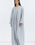 Textured Tencel Linen Abaya in Light Gray
