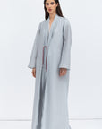 Textured Tencel Linen Abaya in Light Gray
