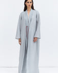 Textured Tencel Linen Abaya in Light Gray
