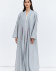 Textured Tencel Linen Abaya in Light Gray
