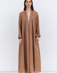 Metallic Linen Abaya in Copper Brown