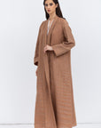 Metallic Linen Abaya in Copper Brown