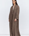 Textured Brown Tencel Linen Abaya