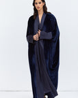 Rich Navy Velvet Abaya with Satin Trims