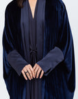 Rich Navy Velvet Abaya with Satin Trims
