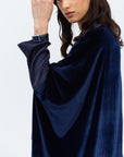 Rich Navy Velvet Abaya with Satin Trims