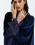 Rich Navy Velvet Abaya with Satin Trims