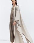 Flow Abaya in Stone with Satin Trims RTW