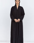 Loose Cut Black on Black Pattern Abaya with Satin Trims