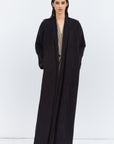 Loose Cut Black on Black Pattern Abaya with Satin Trims