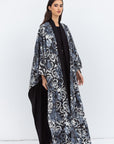 Reversible Shawl Abaya with Blue Pattern