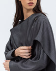 Shawl Abaya in Stripy Black Gray