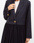 Top Jacket Abaya in Navy Jacquard