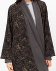 Fluid Shawl Lapel Abaya in Printed Dark Green RTW