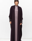 Double Flow Abaya with Printed Lining in Dark Purple