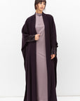 Double Flow Abaya with Printed Lining in Dark Purple RTW