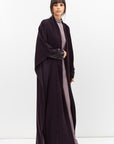 Double Flow Abaya with Printed Lining in Dark Purple RTW