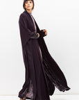 Double Flow Abaya with Printed Lining in Dark Purple RTW