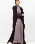 Double Flow Abaya with Printed Lining in Dark Purple RTW